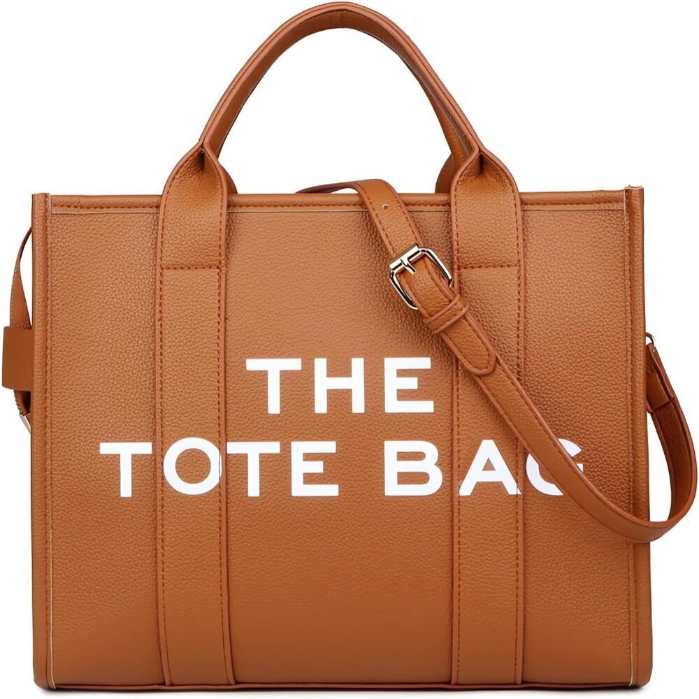 Women Pu-brown Personalized Canvas With Zipper Top-handle Crossbody Tote Handbag